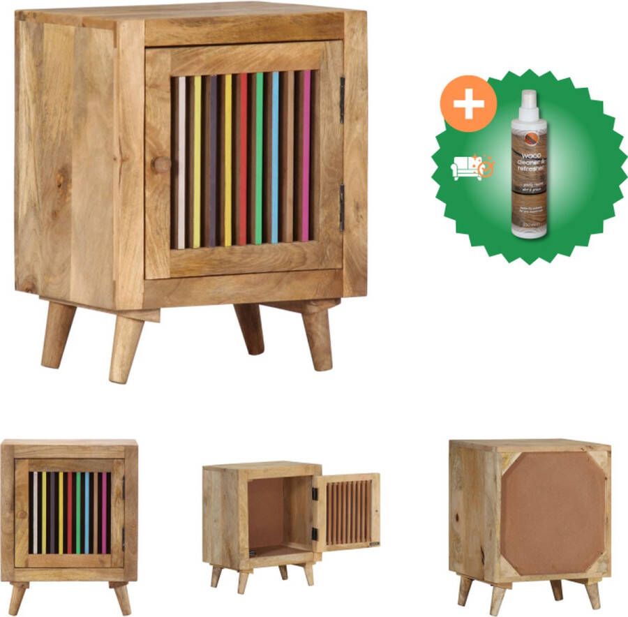 VidaXL Nachtkastje Massief Mangohout 40x30x50 cm 1 Deur Kast Inclusief Houtreiniger en verfrisser