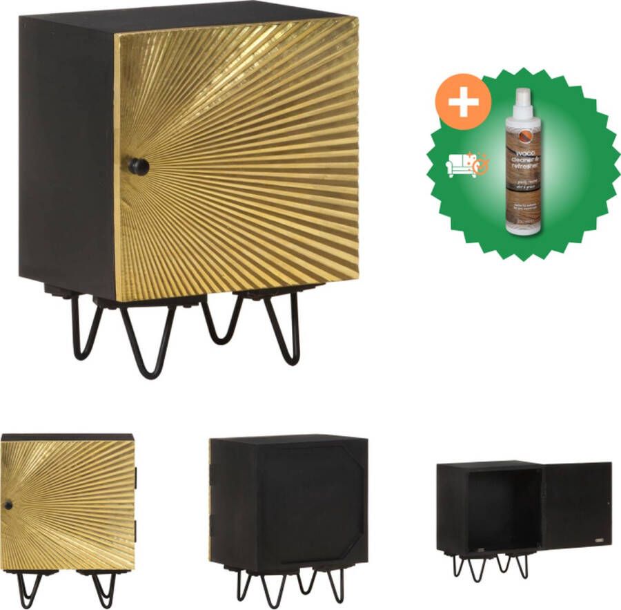 VidaXL Nachtkastje met messing voorkant 40x30x50 cm massief mangohout Kast Inclusief Houtreiniger en verfrisser