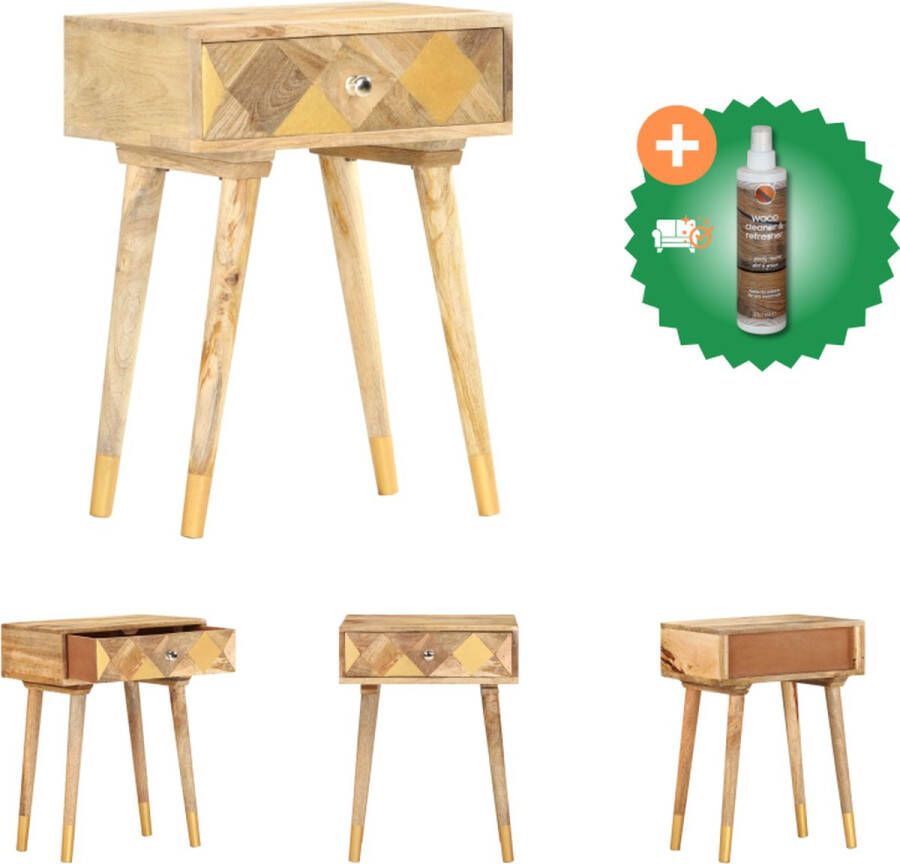 VidaXL Nachtkastje Massief Mangohout 43 x 30 x 58 cm met lade Kast Inclusief Houtreiniger en verfrisser
