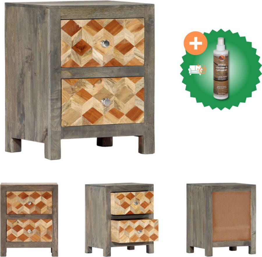 VidaXL Nachtkastje Massief Mangohout Elegant Meubels 40x30x50 cm Grijs Bruin Kast Inclusief Houtreiniger en verfrisser