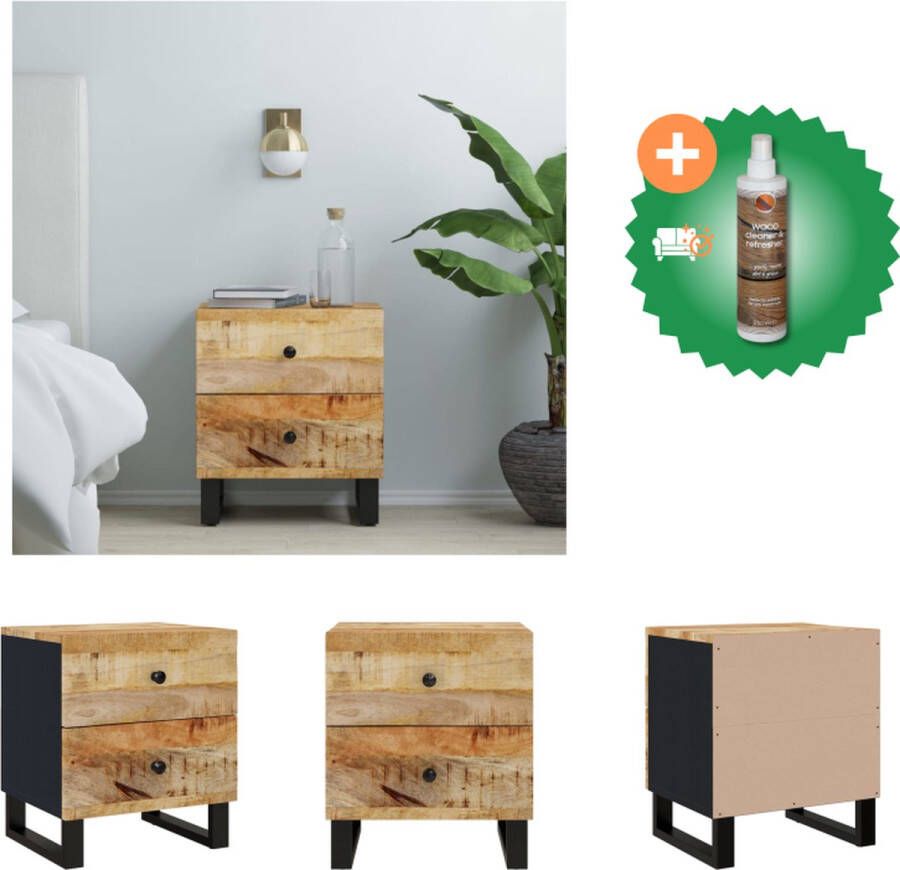 VidaXL Nachtkastje Massief Mangohout Industriële Basis 40x33x46 cm Kast Inclusief Houtreiniger en verfrisser