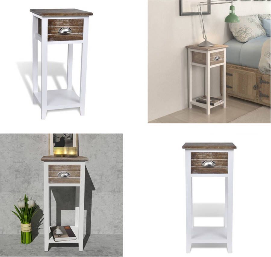 VidaXL Nachtkastje met 1 lade bruin en wit Kast Kasten Kastje Kastjes