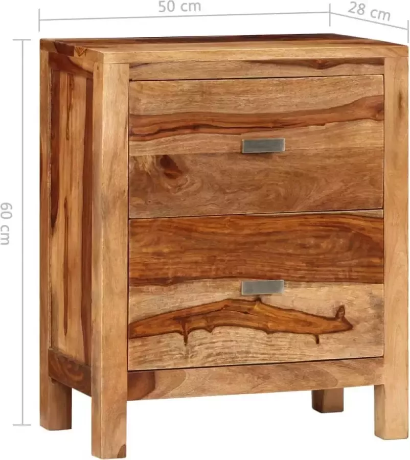 VidaXL Nachtkastje met 2 lades massief sheeshamhout