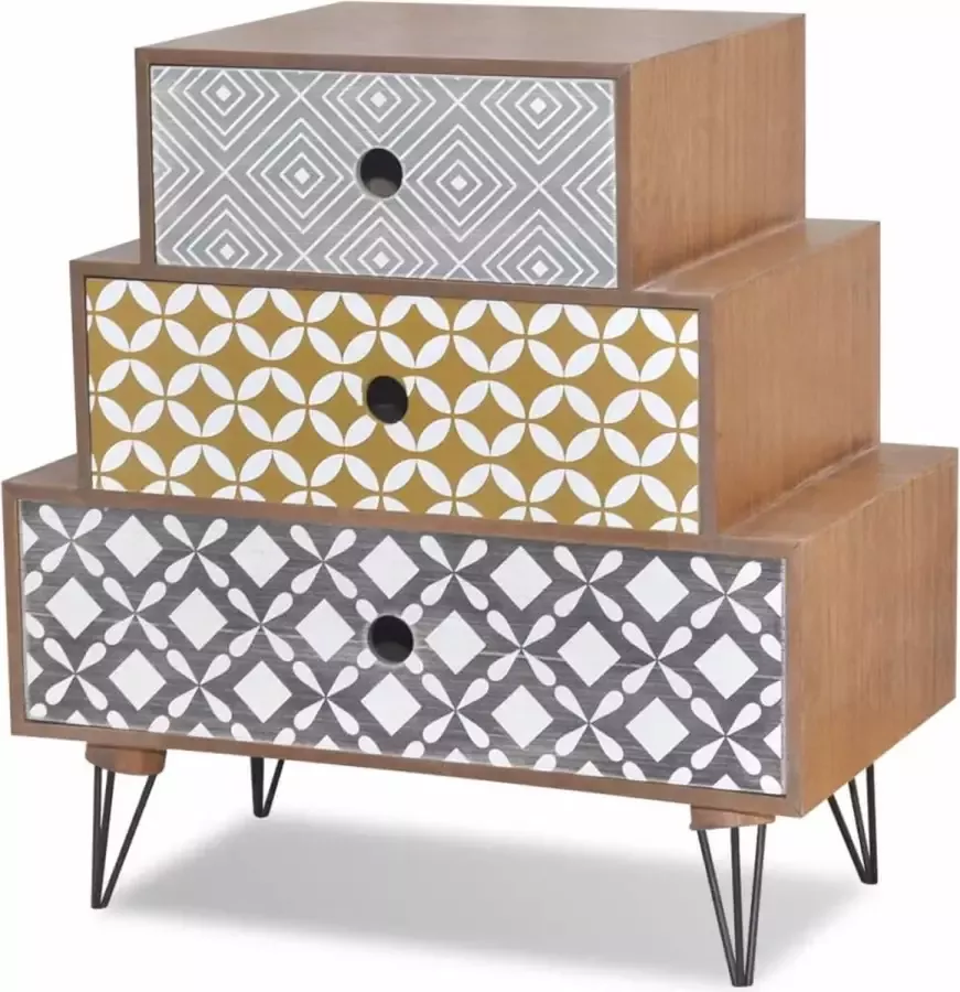 VidaXL Nachtkastje met 3 lades bruin - Foto 2