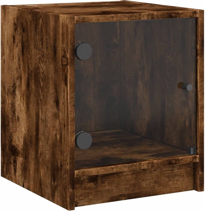 The Living Store Nachtkastje met glazen deur 35x37x42 cm gerookt eikenkleurig Nachtkastje Nachtkast Slaapkamermeubilair Houten Meubel Bruine Meubels - Foto 2