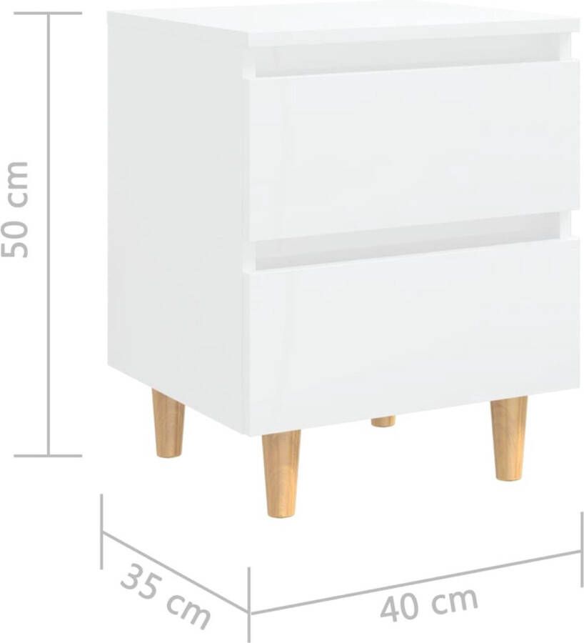 VidaXL -Nachtkastje-met-grenenhouten-poten-40x35x50-cm-hoogglans-wit - Foto 2