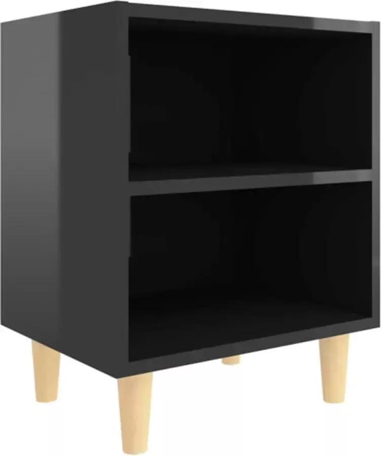 VidaXL -Nachtkastje-met-houten-poten-40x30x50-cm-hoogglans-zwart - Foto 3