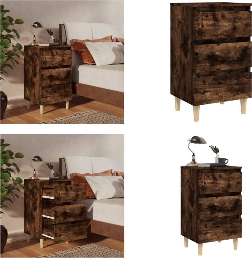 VidaXL -Nachtkastje-met-houten-poten-40x35x69-cm-gerookt-eikenkleurig - Foto 4