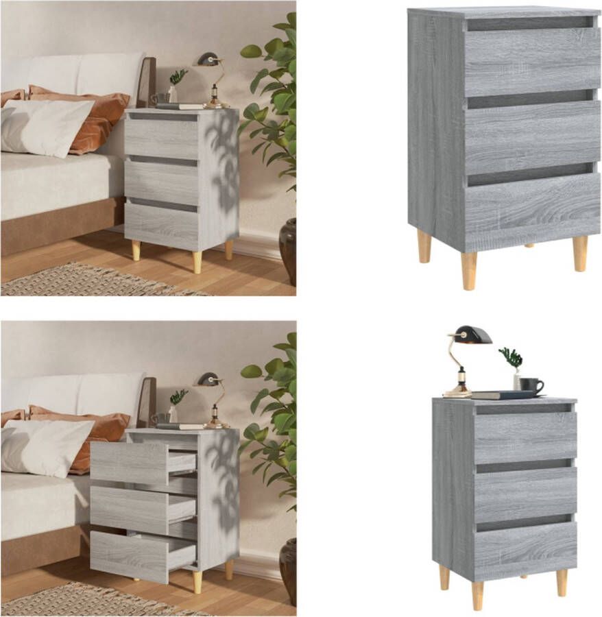 VidaXL Nachtkastje met massief houten poten 40x35x69 cm grijs sonoma Nachtkastje Nachtkastjes Bedkast Zijkast