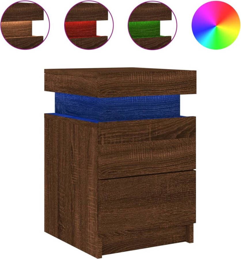 VidaXL Nachtkastje LED-verlichting Bruineik 35x39x55cm Nachtkastje Nachtkastjes Bijzettafel Wandkastje