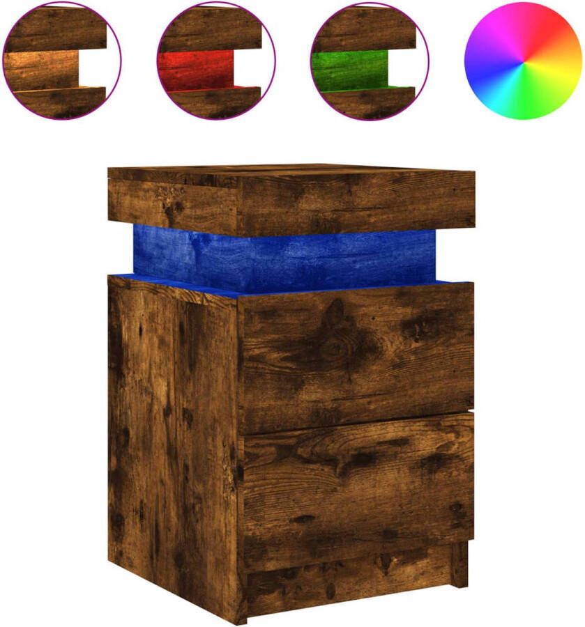 VidaXL -Nachtkastje-met-LED-verlichting-35x39x55-cm-gerookt-eikenkleur - Foto 2