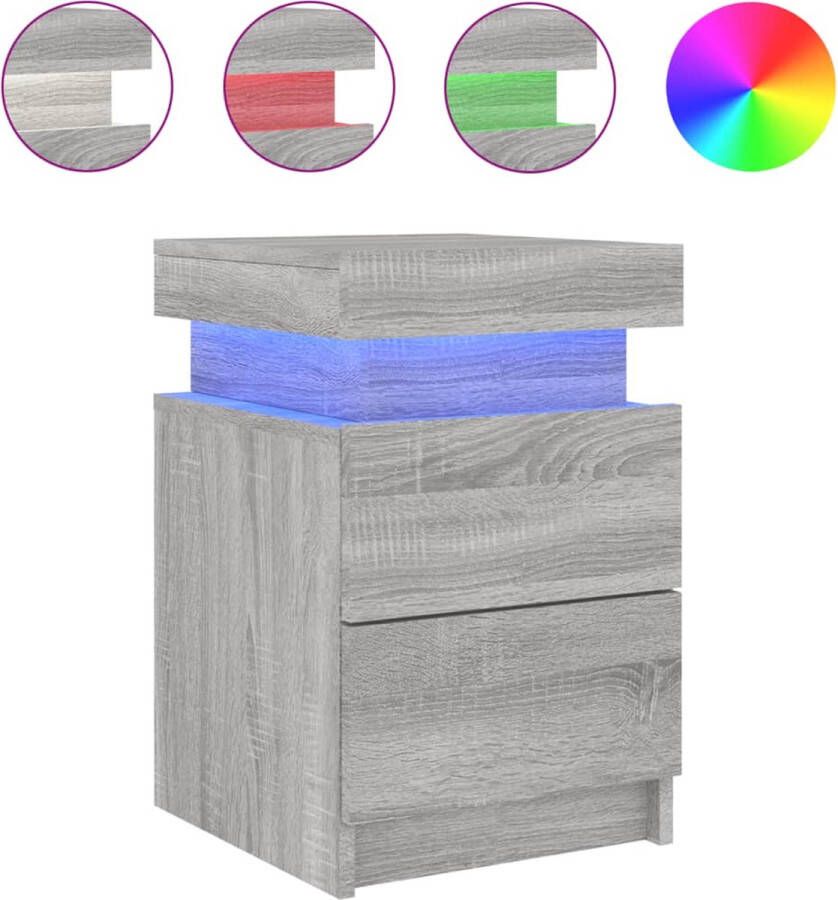 VidaXL -Nachtkastje-met-LED-verlichting-35x39x55-cm-grijs-sonoma-eiken - Foto 3