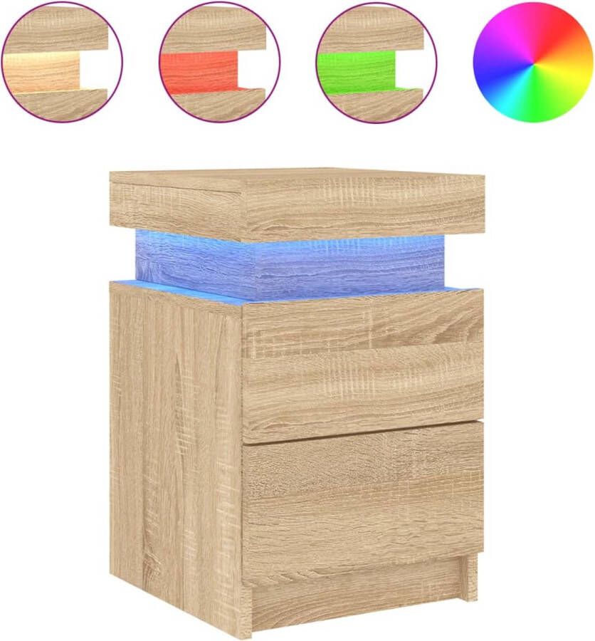 VidaXL Nachtkastje LED-verlichting Sonoma Eikenkleur Nachtkastje Kastje Led Lamp Slaapkamersdecoratie Houten Meubel