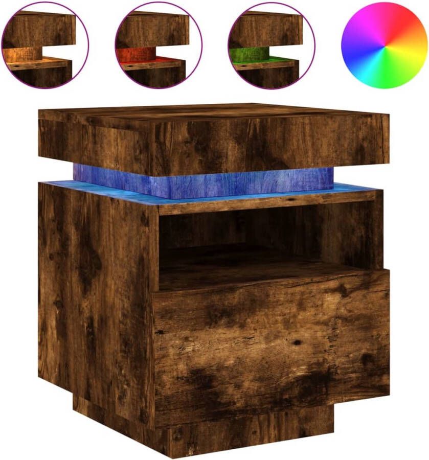 VidaXL -Nachtkastje-met-LED-verlichting-40x39x48 5-cm-gerookt-eiken - Foto 2