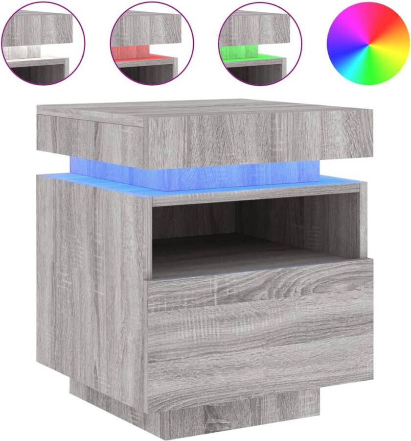 VidaXL -Nachtkastje-met-LED-verlichting-40x39x48 5-cm-grijs-sonoma - Foto 2