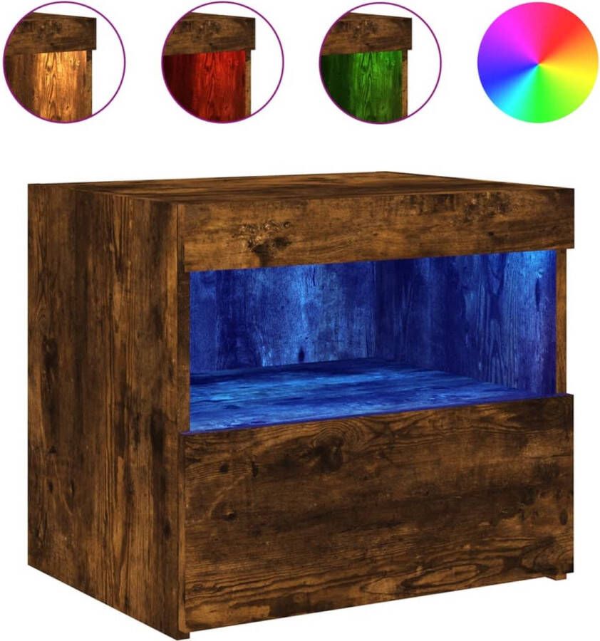 VidaXL -Nachtkastje-met-LED-verlichting-50x40x45-cm-gerookt-eikenkleur - Foto 4