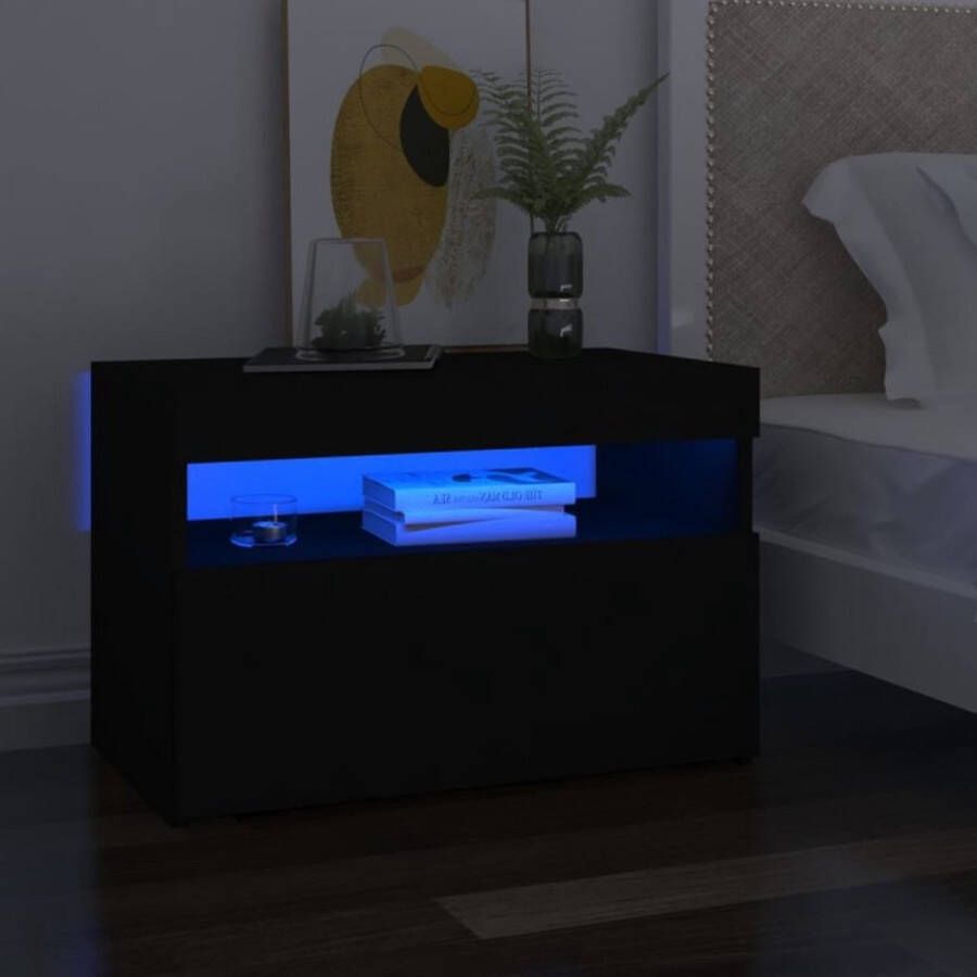 VidaXL -Nachtkastje-met-LED-verlichting-60x35x40-cm-bewerkt-hout-zwart