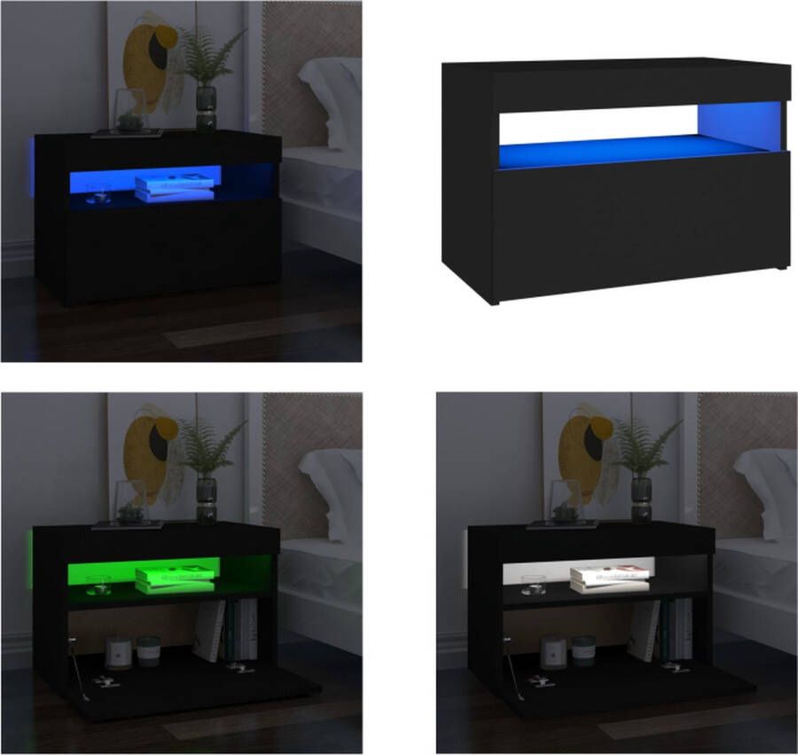 VidaXL Nachtkastje met LED-verlichting 60x35x40 cm bewerkt hout zwart Nachtkastje Nachtkastjes Houten Nachtkastje Houten Nachtkastjes