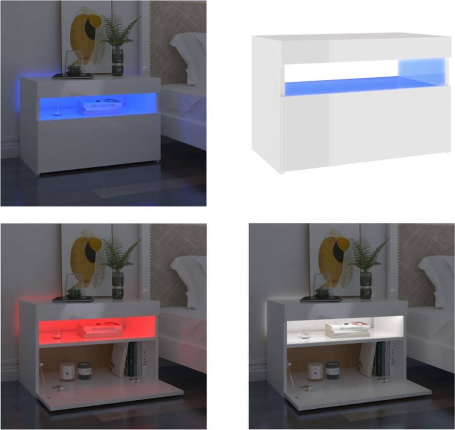 VidaXL Nachtkastje met LED-verlichting 60x35x40 cm hoogglans wit Nachtkastje Nachtkastjes Houten Nachtkastje Houten Nachtkastjes
