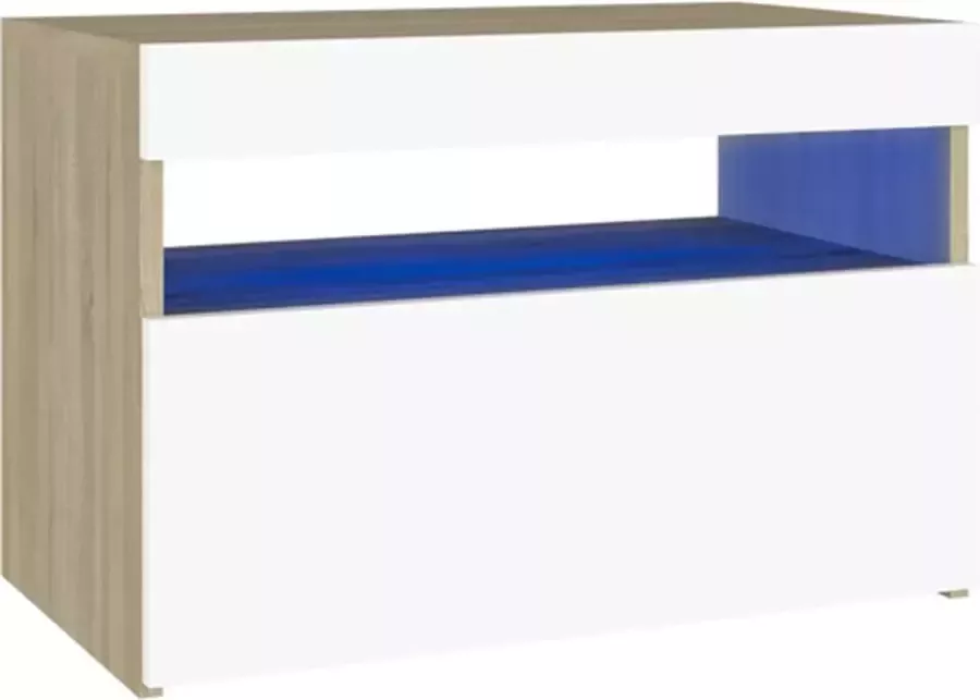 VidaXL Nachtkastje met LED-verlichting 60x35x40 cm wit en sonoma eiken - Foto 2