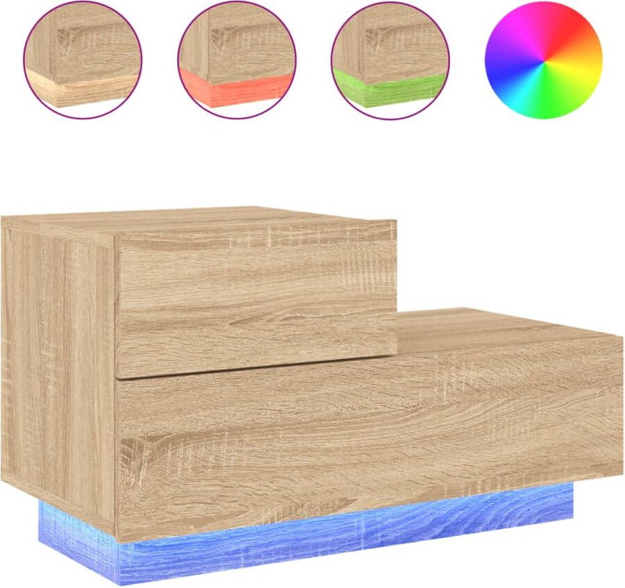 VidaXL Nachtkastje LED-verlichting Sonoma eiken Nachtkastje Bijzettafel Led Lamp Houten Kast Salontafel