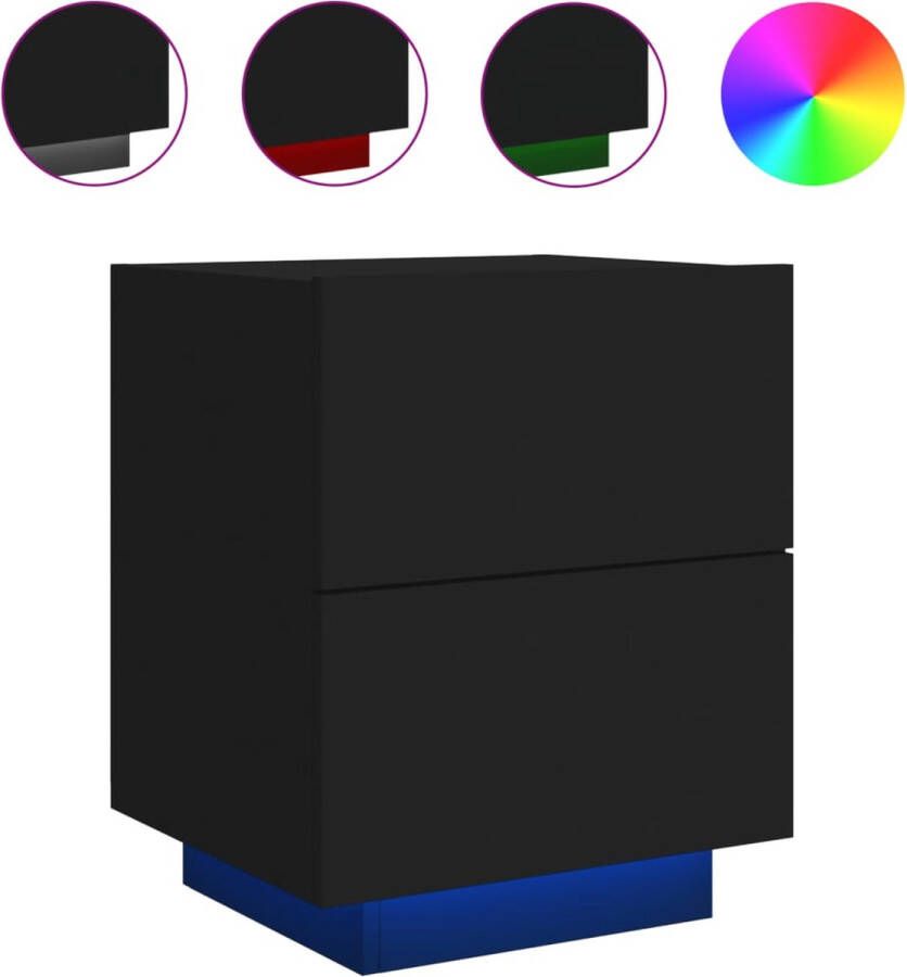VidaXL Nachtkastje Zwart Bewerkt Hout LED Verlichting Nachtkastje Led Lamp Houten Nachtlamp Slaapkamersdecoratie Bureau Accessoires Stapelkasten