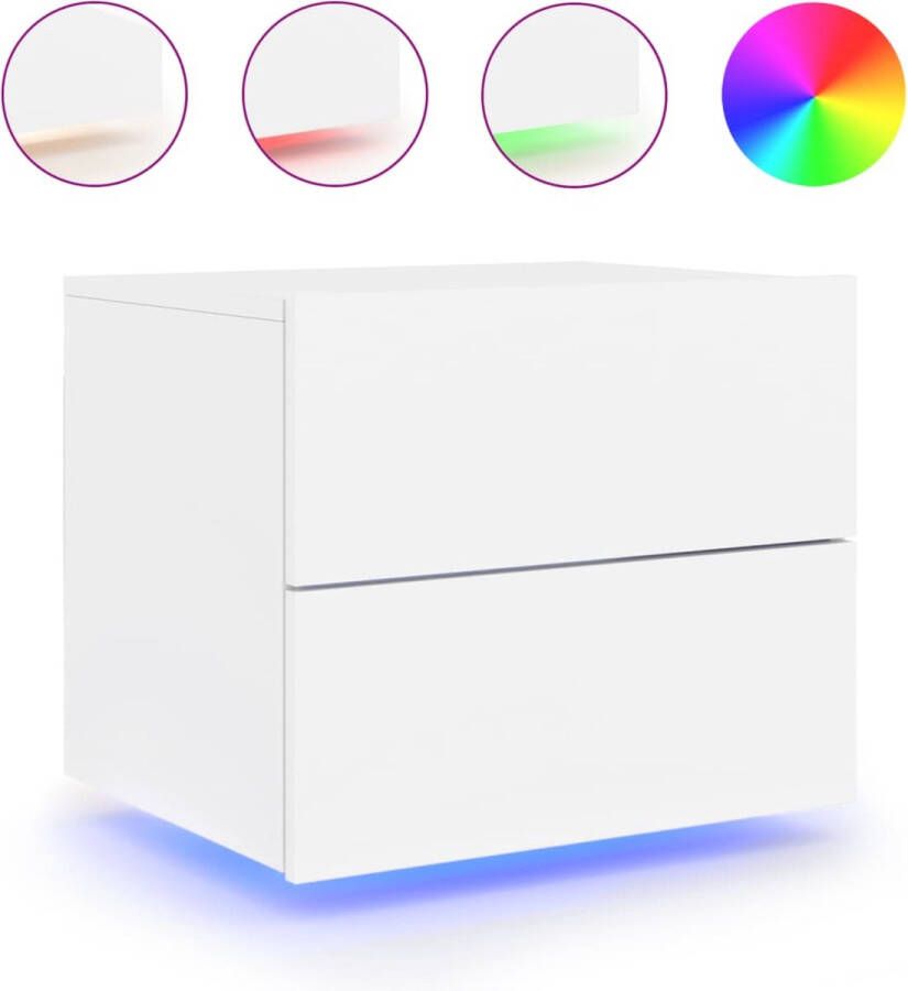 VidaXL Nachtkastje Wandgemonteerd Wit Met LED Wandgemonteerd Nachtkastje Wandgemonteerde Nachtkastjes Nachtkastje Zwevend Nachtkastje