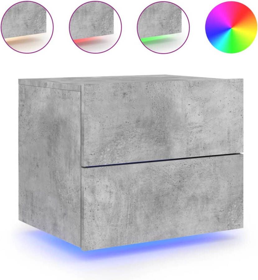 VidaXL Nachtkastje met LED&apos;s wandgemonteerd betongrijs - Foto 4