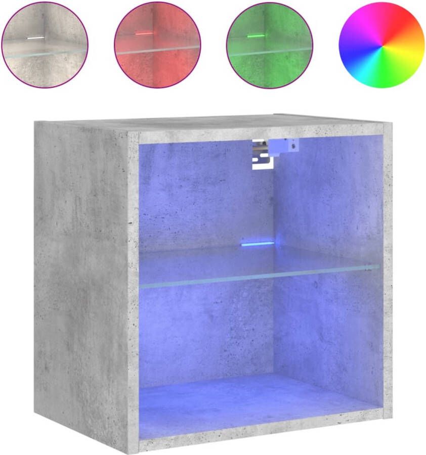 VidaXL Nachtkastje Wandgemonteerd Betongrijs LED's Nachtkastje Bijzettafel Led Lamp Wandmontage Grijs Meubilair