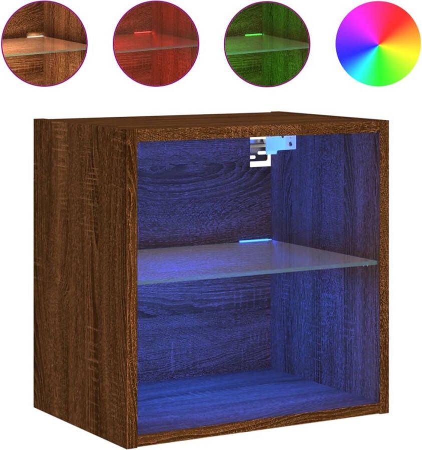 VidaXL Nachtkastje met LED&apos;s wandgemonteerd bruin eikenkleur - Foto 4