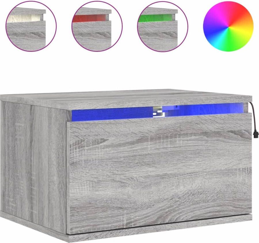 VidaXL Nachtkastje Wandgemonteerd Grijs Sonoma Eiken Nachthastje Wandlamp Led Lamp Slaapkamer Decoratie Grijze Meubels