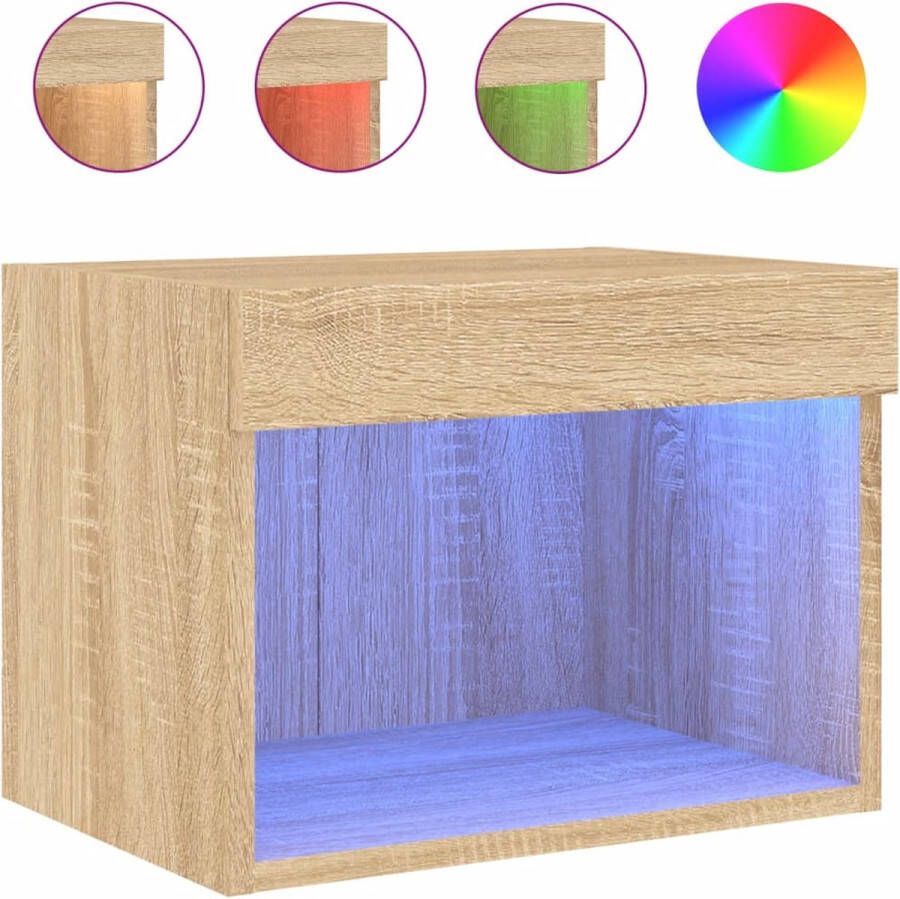 VidaXL Nachtkastje met LED&apos;s wandgemonteerd sonoma eikenkleurig - Foto 4