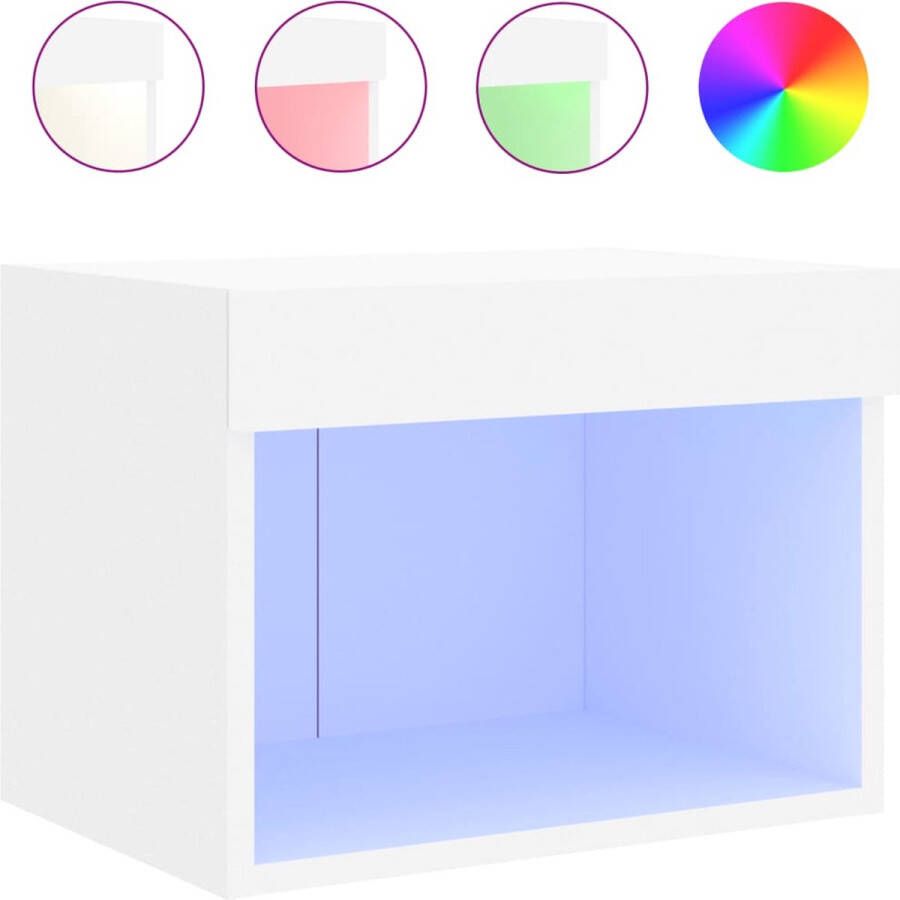 VidaXL Nachtkastje met LED&apos;s wandgemonteerd wit