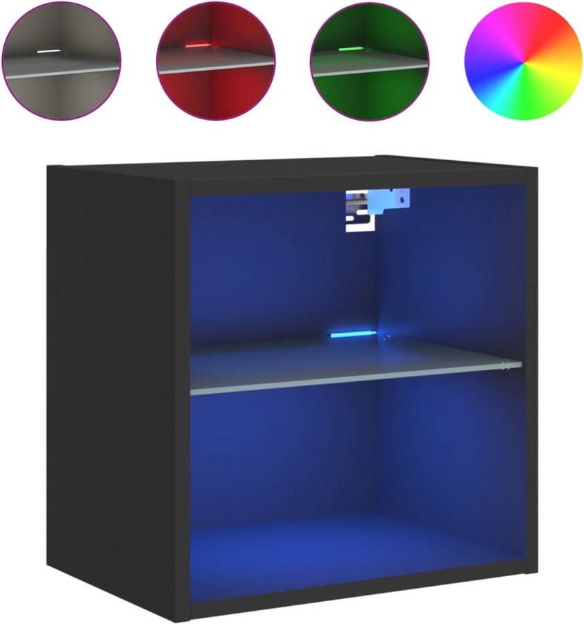 VidaXL Nachtkastje Wandgemonteerd Zwart Met LED's Nachtkastje Bijzettafel Led Lamp Wandmontage Zwarte Meubels