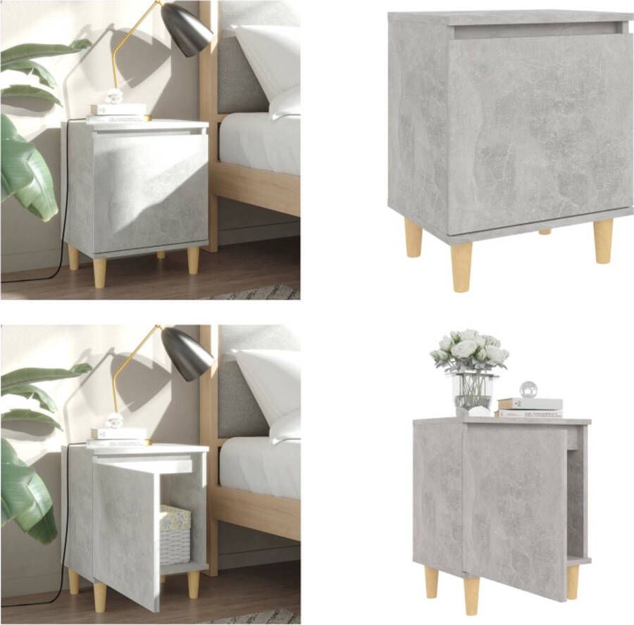 VidaXL Nachtkastje met massief houten poten 40x30x50 cm betongrijs Nachtkastje Nachtkastjes Slaapkamerkastje Slaapkamerkastjes - Foto 2