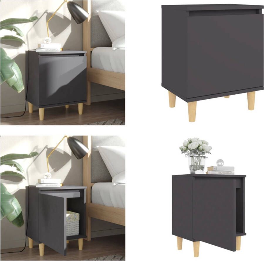 VidaXL Nachtkastje met massief houten poten 40x30x50 cm grijs Nachtkastje Nachtkastjes Slaapkamerkastje Slaapkamerkastjes