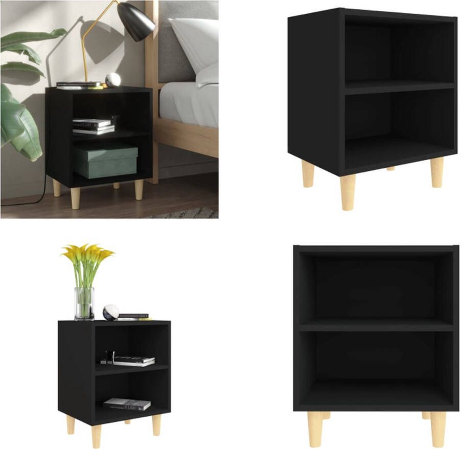 VidaXL Nachtkastje met massief houten poten 40x30x50 cm zwart Nachtkastje Nachtkastjes Slaapkamerkastje Slaapkamerkastjes