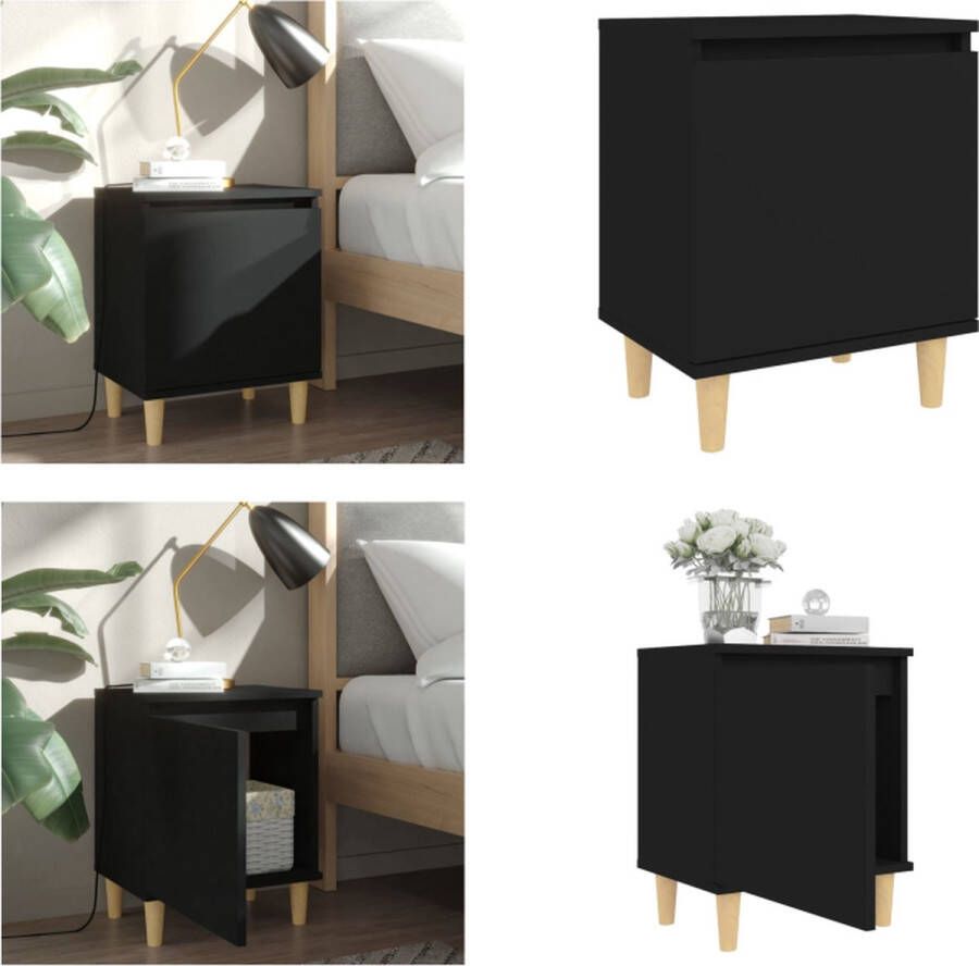 VidaXL Nachtkastje met massief houten poten 40x30x50 cm zwart Nachtkastje Nachtkastjes Slaapkamerkastje Slaapkamerkastjes