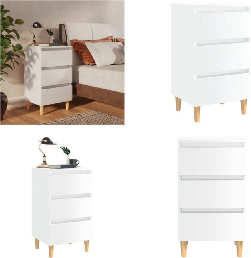 VidaXL Nachtkastje met massief houten poten 40x35x69 cm hoogglans wit Nachtkastje Nachtkastjes Slaapkamerkastje Slaapkamerkastjes
