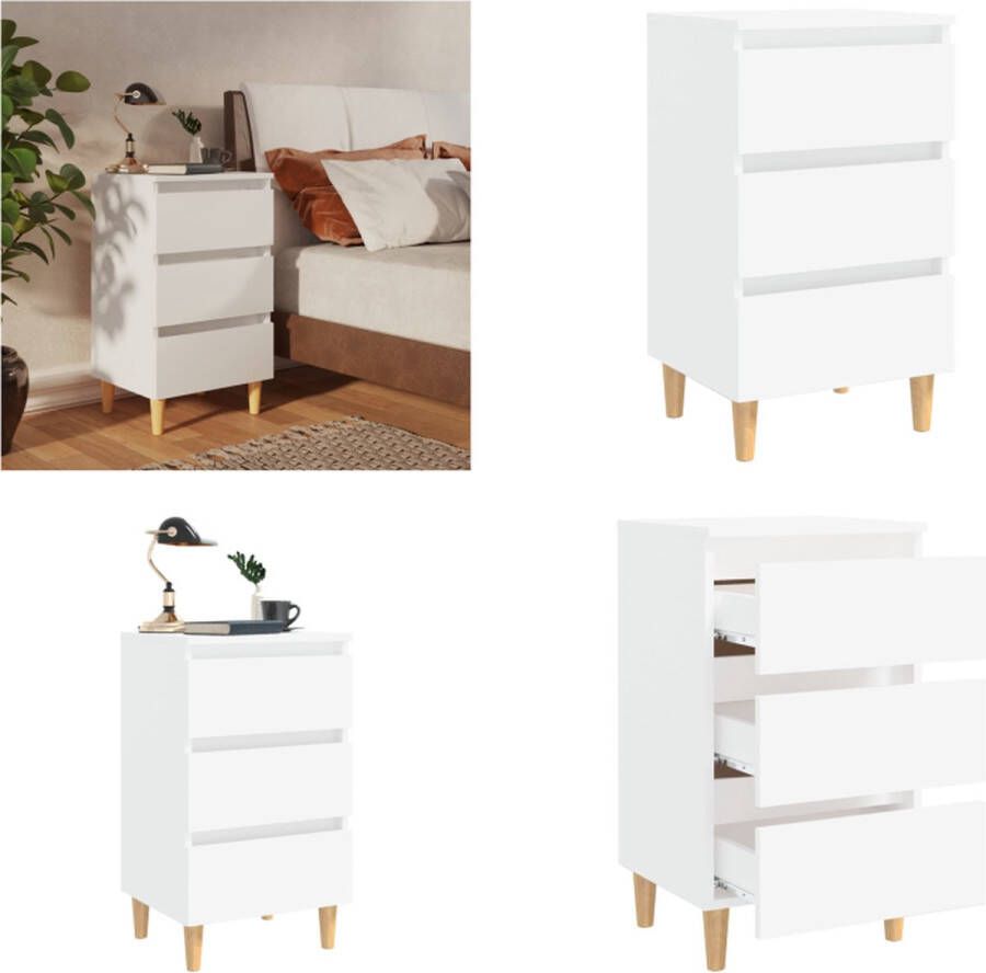 VidaXL Nachtkastje met massief houten poten 40x35x69 cm wit Nachtkastje Nachtkastjes Slaapkamerkastje Slaapkamerkastjes