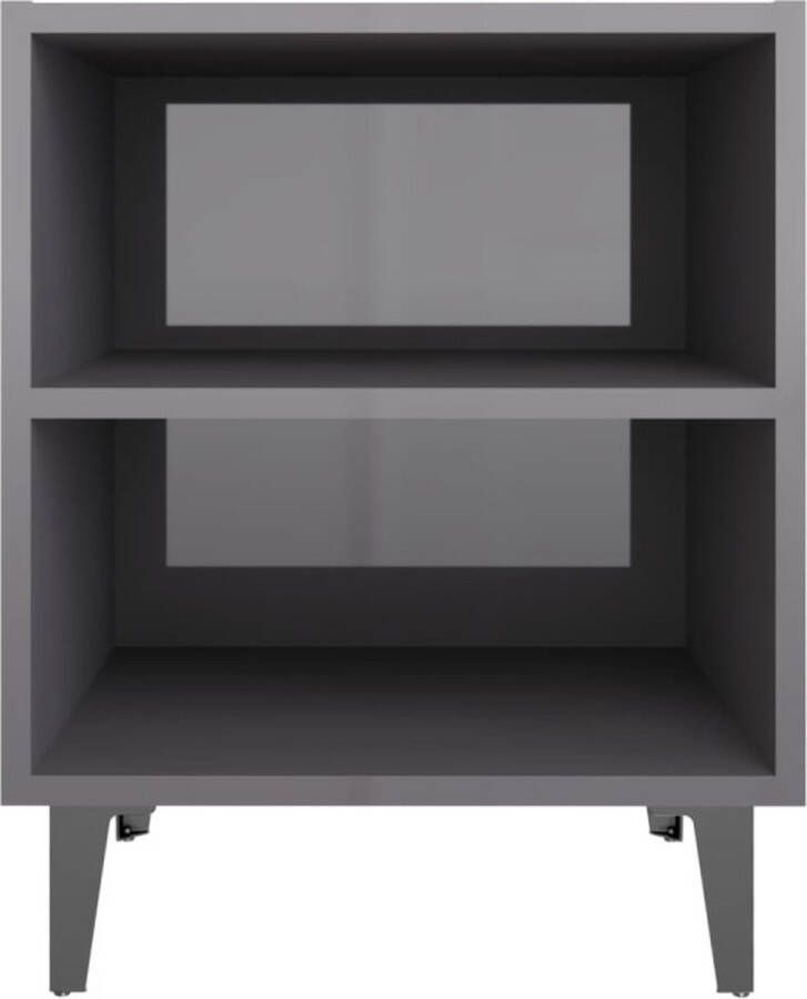 VidaXL -Nachtkastje-met-metalen-poten-40x30x50-cm-hoogglans-grijs - Foto 3