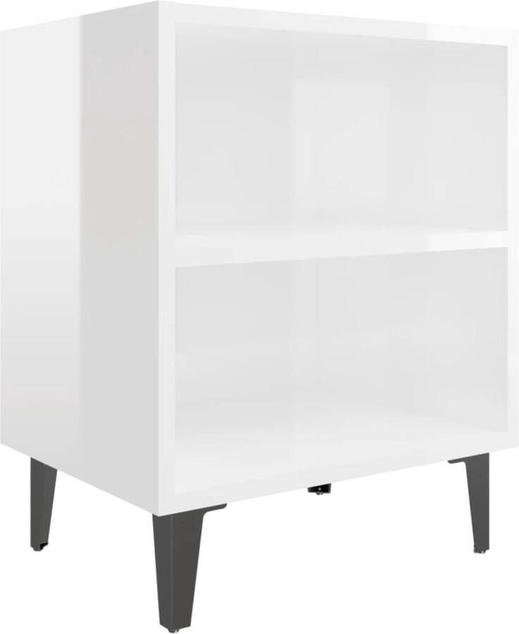 VidaXL Nachtkastje Hoogglans Wit Metalen Poten 40x30x50 cm Nachtkastje Industrieel Design Houten Nachtkastje Witte Nachtkastje Slaapkamermeubilair Metalen Poten Opbergruimte Eenvoudig Ontwerp Modern Nachtlampje Woonaccessoires