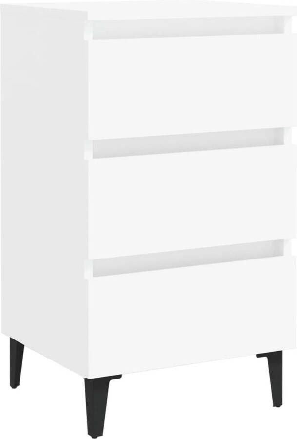 VidaXL Nachtkastje Metalen poten Wit 40x35x69 cm Nachtkastje Industrial Style Houten Kast Witte Kast Slaapkamer Meubilair Bergruimte Lade Kast Vintage Look Modern Design Compact Nachtlampje
