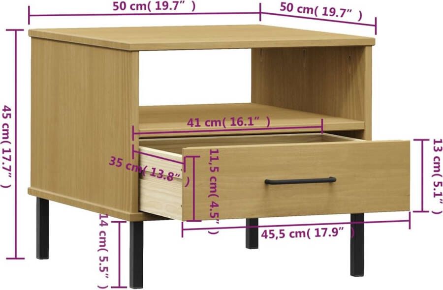 VidaXL -Nachtkastje-met-metalen-poten-OSLO-massief-grenenhout-bruin - Foto 3
