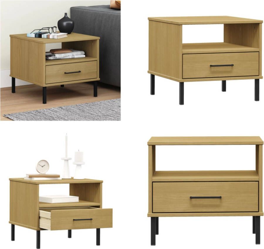 VidaXL -Nachtkastje-met-metalen-poten-OSLO-massief-grenenhout-bruin - Foto 2