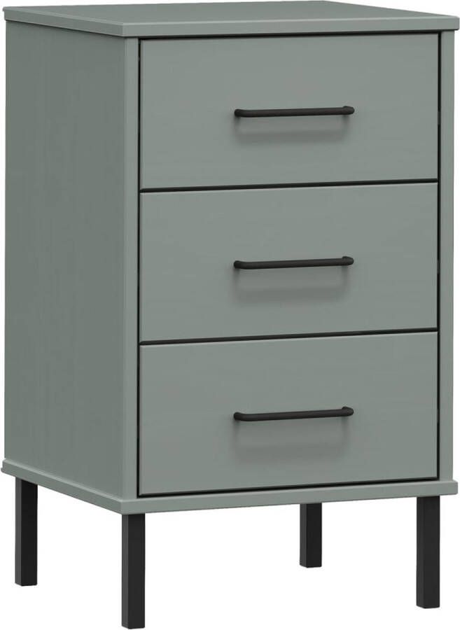 VidaXL -Nachtkastje-met-metalen-poten-OSLO-massief-grenenhout-grijs - Foto 2