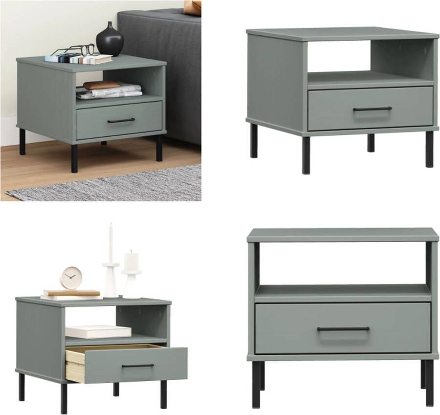 VidaXL -Nachtkastje-met-metalen-poten-OSLO-massief-grenenhout-grijs