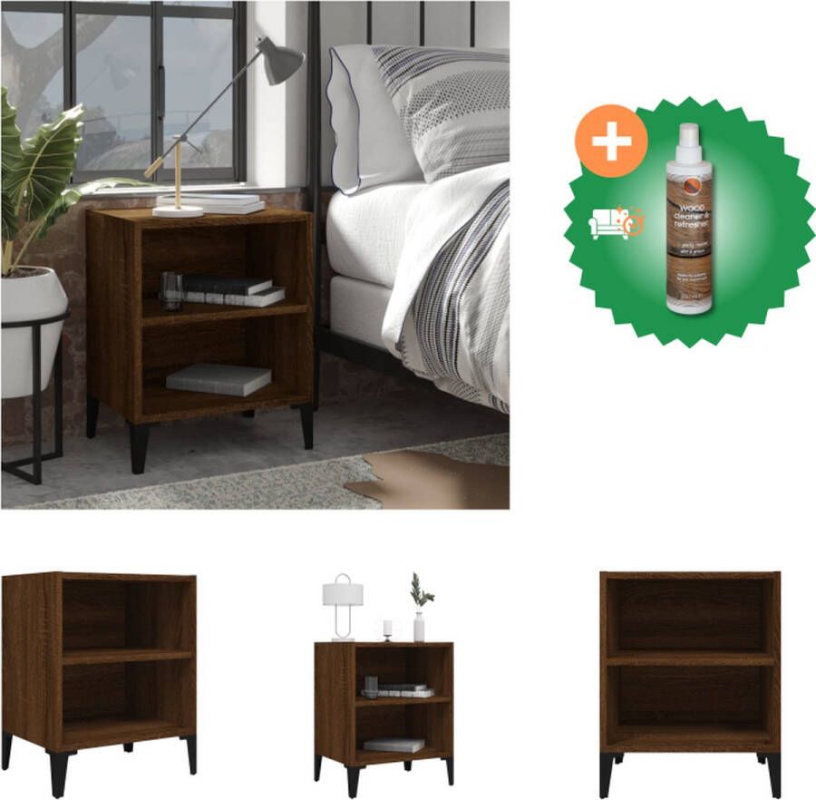 VidaXL Nachtkastje Metalen poten 40 x 30 x 50 cm Bruineiken Montage vereist Kast Inclusief Houtreiniger en verfrisser