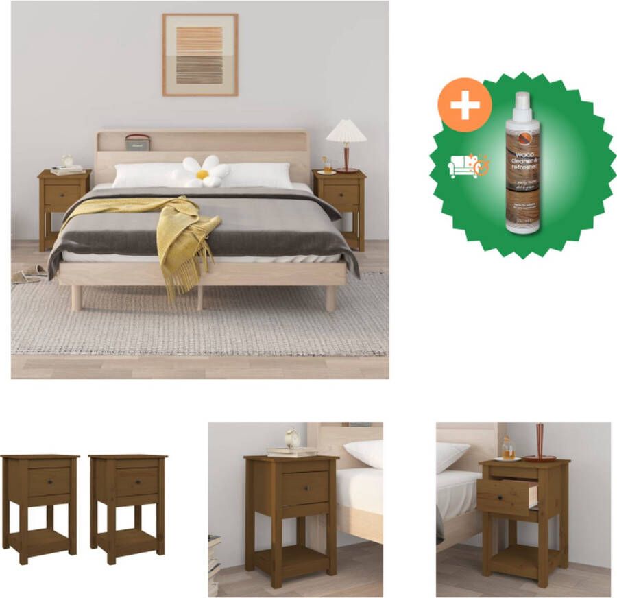 VidaXL Nachtkastje Meubelen 40 x 35 x 61.5 cm Honingbruin Massief Grenenhout Kast Inclusief Houtreiniger en verfrisser