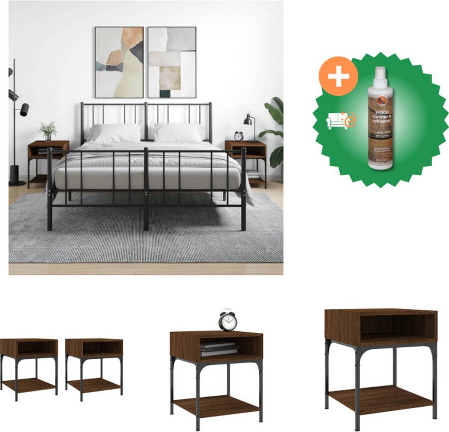 VidaXL Nachtkastjes 2 st 40x41x50 cm bewerkt hout bruineikenkleurig Kast Inclusief Houtreiniger en verfrisser